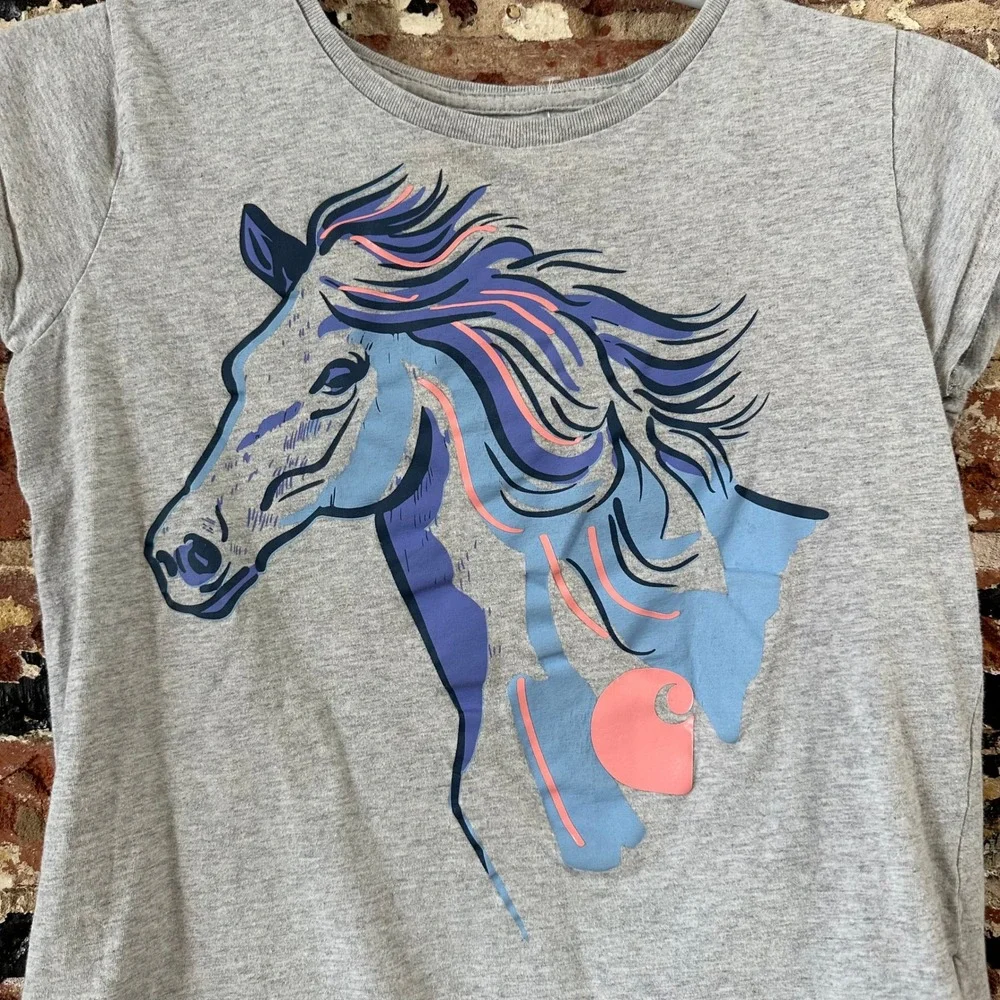 Carahrtt Horse Girls Medium 10 Kids Gray Short Sleeve T-Shirt Western
